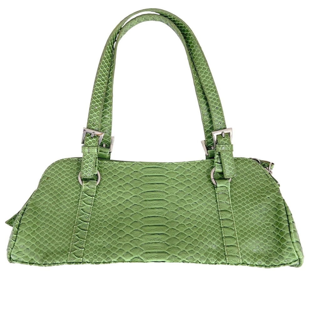 Vintage Bisou Bisou Green Faux Snakeskin Baguette Shoulder Bag Y2K